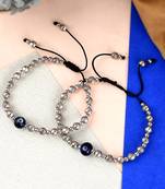 Silver toned beaded evil eye chain silver payal for women