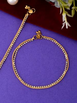 Gold plated white stone studded handcrafted chain anklet for women 1