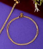 Gold plated white stone studded handcrafted chain anklet for women