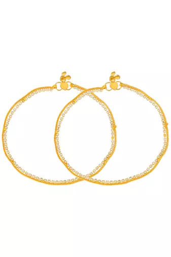 Gold plated white stone studded handcrafted chain anklet for women