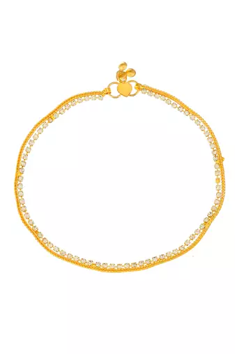 Gold plated white stone studded handcrafted chain anklet for women