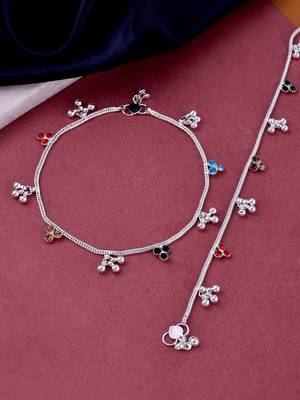 Silver-plated stone-studded with ghungroo charms anklets for women 1