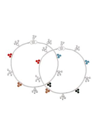 Silver-plated stone-studded with ghungroo charms anklets for women 3