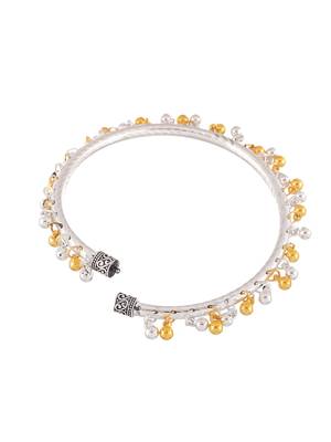 Silver and gold toned ghungroo kada anklet 3