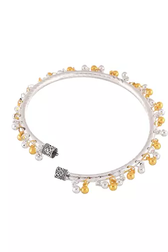 Silver and gold toned ghungroo kada anklet