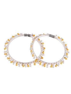 Silver and gold toned ghungroo kada anklet 4