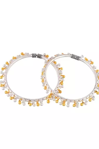 Silver and gold toned ghungroo kada anklet