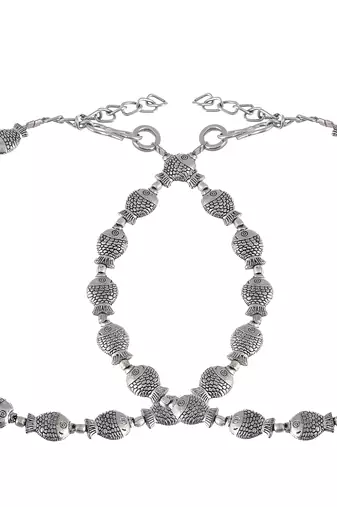 Silver piscean fish anklets for women