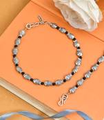Black beads evil eye modern silver anklet