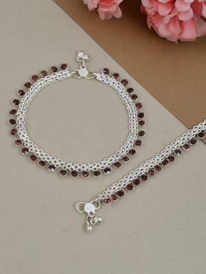 Set of 2 silver plated layered payal anklets for women 1