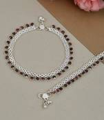 Set of 2 silver plated layered payal anklets for women