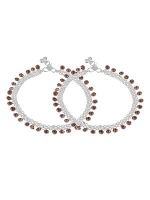 Set of 2 silver plated layered payal anklets for women 3