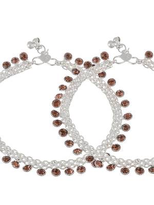 Set of 2 silver plated layered payal anklets for women 4