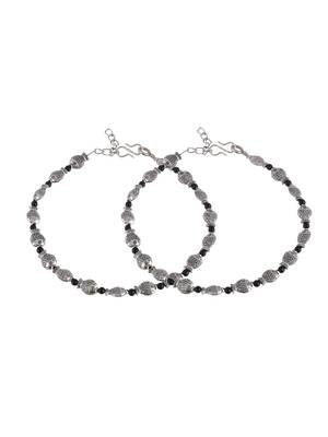 Black beads evil eye modern silver anklet 3