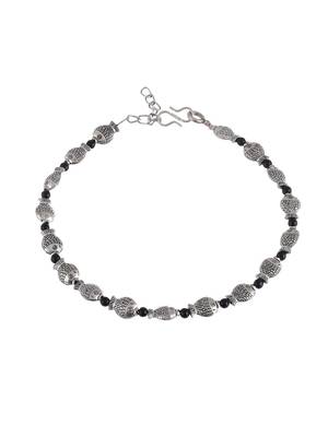 Black beads evil eye modern silver anklet 4