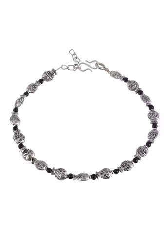 Black beads evil eye modern silver anklet