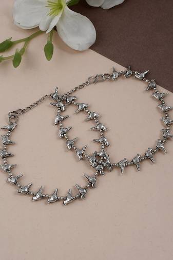 Handmade oxidized silver payal for women