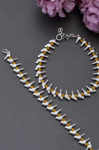 Silver plated parrot beads anklet for women