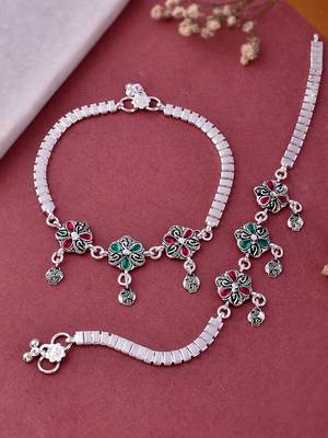 Silver-plated stone-studded indian payal for women 1