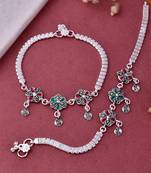 Silver-plated stone-studded indian payal for women