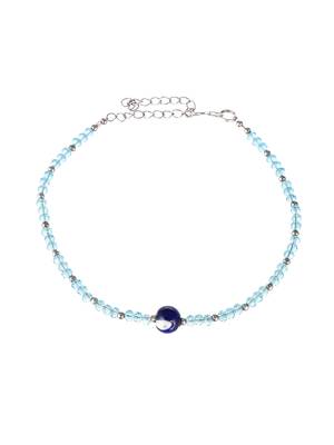 Silver toned blue beaded evil eye chain payal for women 4