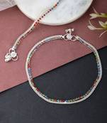 Silver plated multi cubic zirconia stone studded chain anklet