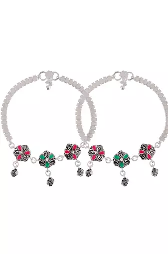 Silver-plated stone-studded indian payal for women