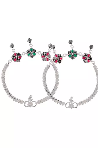 Silver-plated stone-studded indian payal for women
