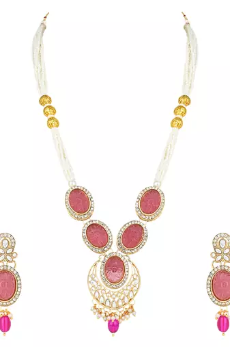 traditional long multistrand pearl necklace jewellery & earrings set