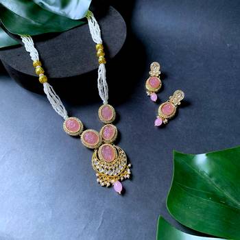 gold plated traditional long multistrand pearl necklace jewellery & earrings set 1