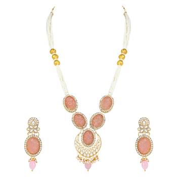 gold plated traditional long multistrand pearl necklace jewellery & earrings set 2