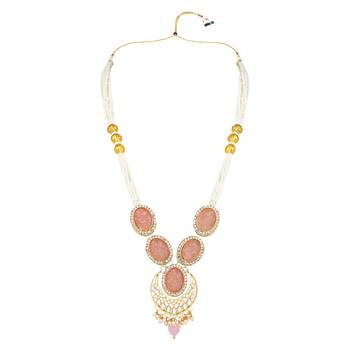 gold plated traditional long multistrand pearl necklace jewellery & earrings set 3