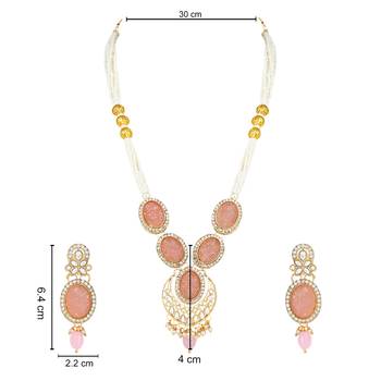 gold plated traditional long multistrand pearl necklace jewellery & earrings set 5
