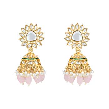 gold plated traditional kundan pearl choker necklace jewellery with dangle earrings set 3
