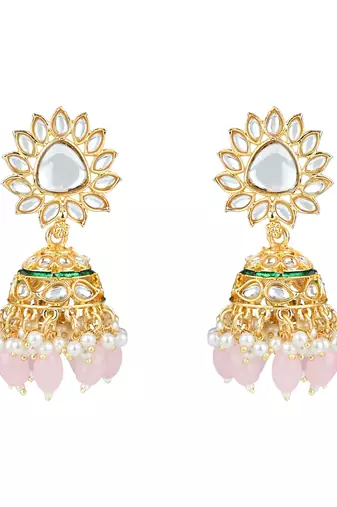 gold plated traditional kundan pearl choker necklace jewellery with dangle earrings set