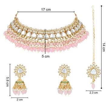 gold plated traditional kundan pearl choker necklace jewellery with dangle earrings set 5