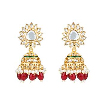 gold plated traditional kundan pearl choker necklace jewellery with dangle earrings set 3