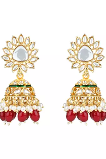 gold plated traditional kundan pearl choker necklace jewellery with dangle earrings set