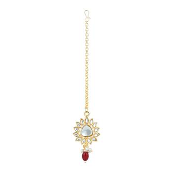 gold plated traditional kundan pearl choker necklace jewellery with dangle earrings set 4