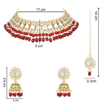 gold plated traditional kundan pearl choker necklace jewellery with dangle earrings set 5