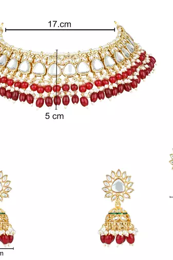 gold plated traditional kundan pearl choker necklace jewellery with dangle earrings set