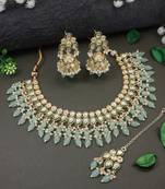 gold plated traditional kundan pearl choker necklace jewellery with dangle earrings set