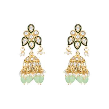 gold plated traditional kundan pearl choker necklace jewellery with dangle earrings set 3