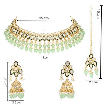 gold plated traditional kundan pearl choker necklace jewellery with dangle earrings set 5