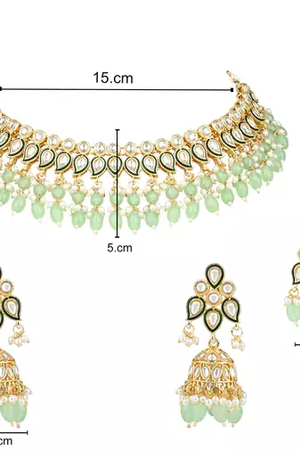 gold plated traditional kundan pearl choker necklace jewellery with dangle earrings set