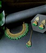 gold plated traditional kundan pearl choker necklace jewellery with dangle earrings set
