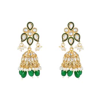 gold plated traditional kundan pearl choker necklace jewellery with dangle earrings set 3