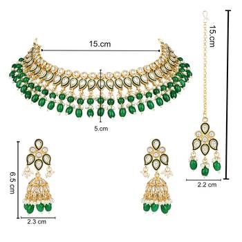 gold plated traditional kundan pearl choker necklace jewellery with dangle earrings set 5