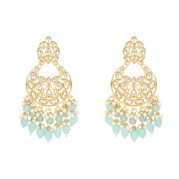gold plated traditional kundan pearl choker necklace jewellery with dangle earrings set 3