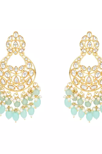 gold plated traditional kundan pearl choker necklace jewellery with dangle earrings set